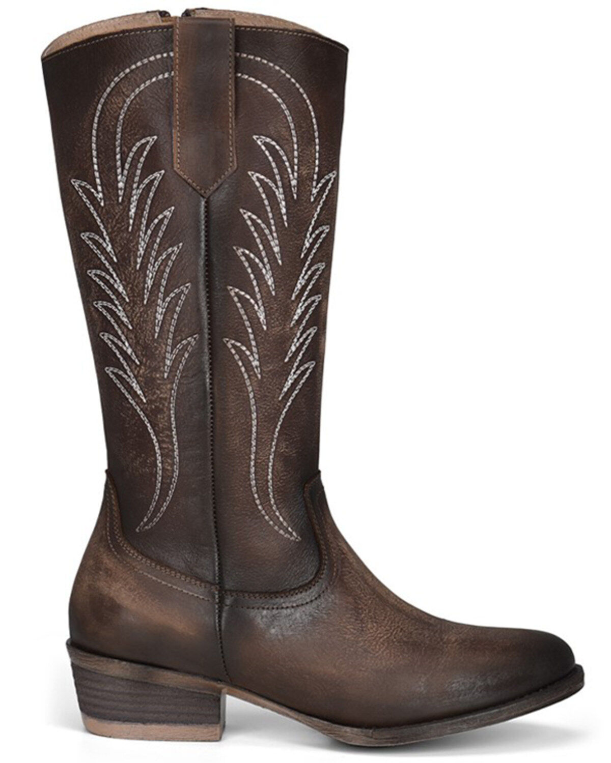 Circle G Women's Tobacco Embroidery Zip Leather Western Boot - Round Toe
