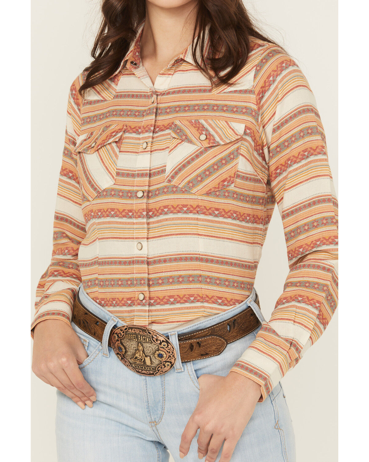 Panhandle Women's Striped Print Long Sleeve Snap Western Shirt