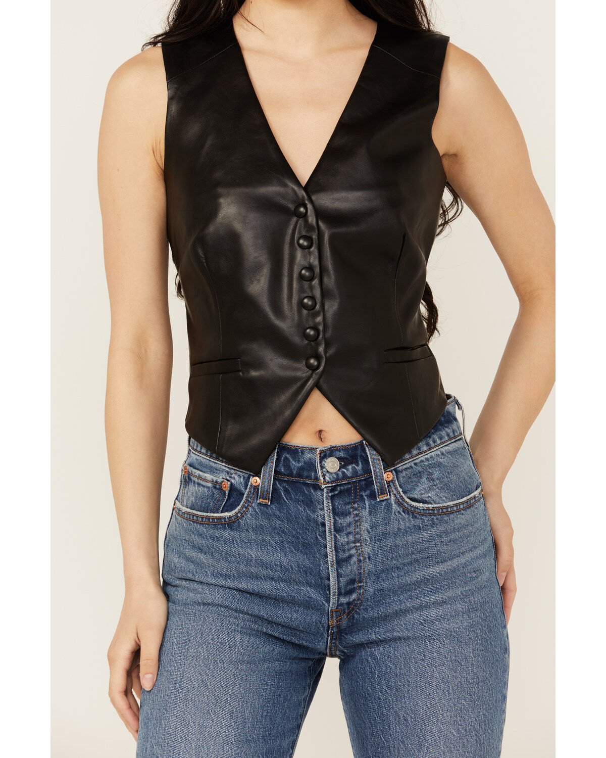Revel Women's Solid Faux Leather Vest