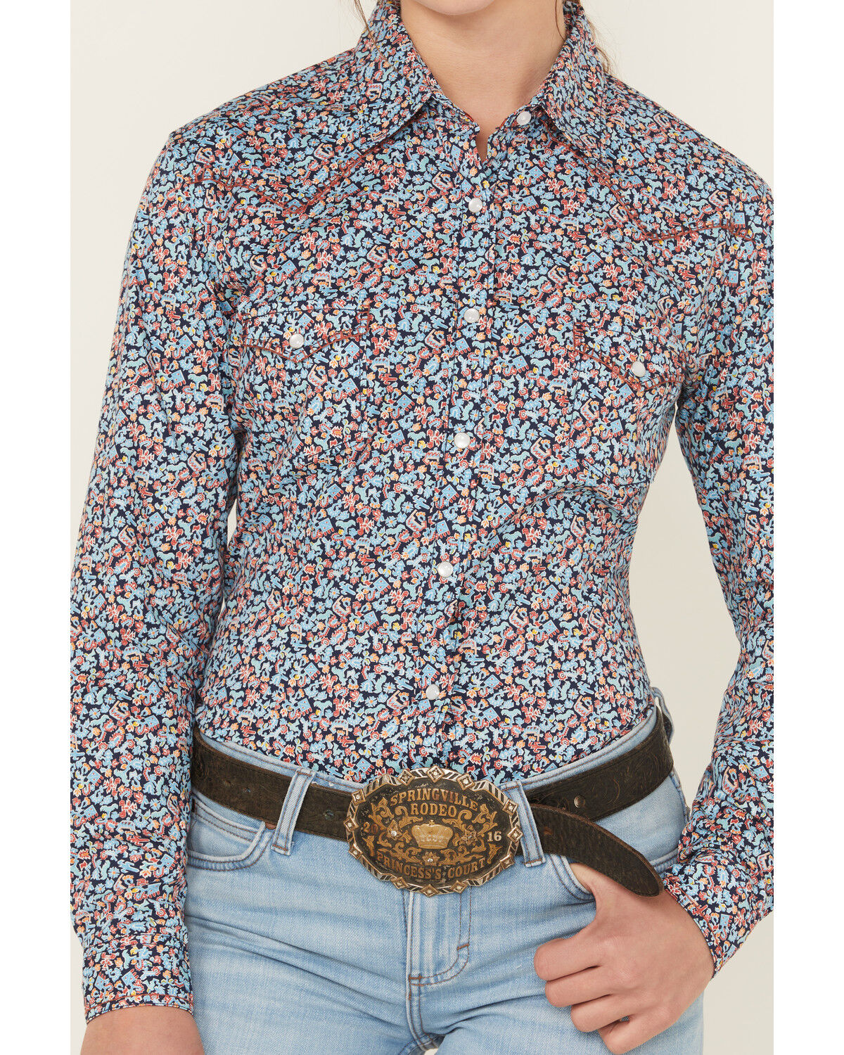 Panhandle Women's Printed Long Sleeve Pearl Snap Stretch Western Shirt