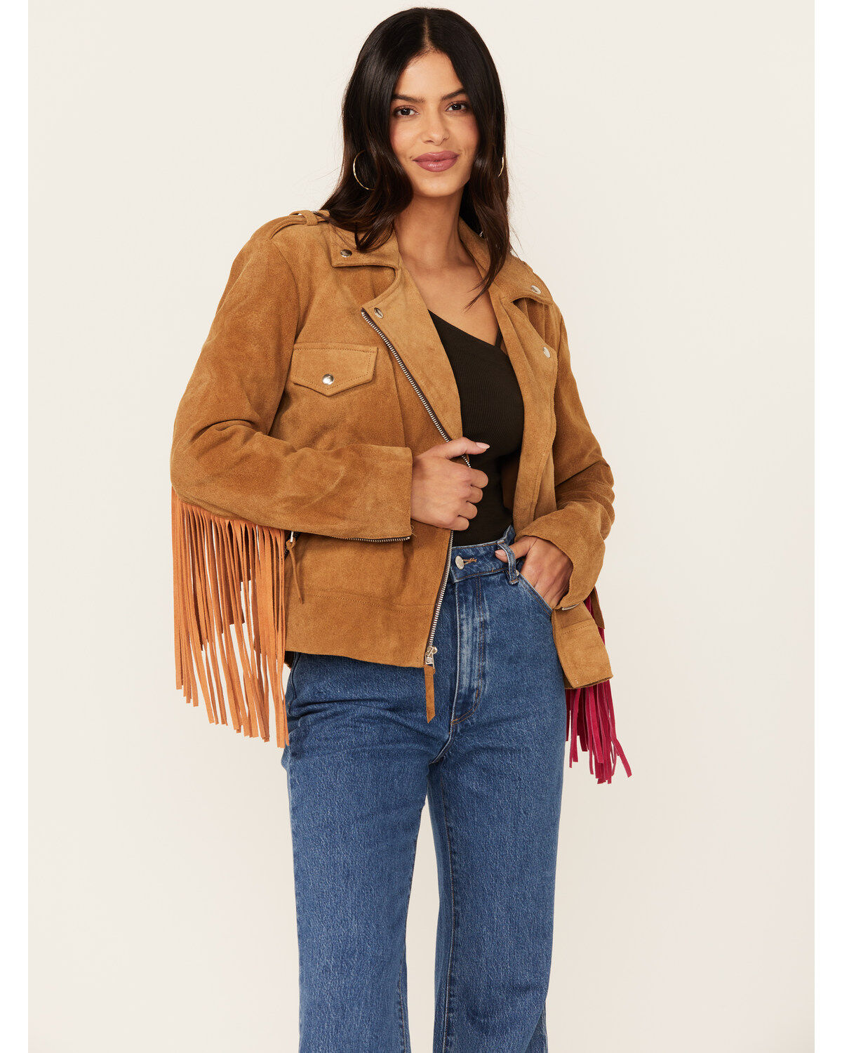 Western & Co Women's Fringe Suede Biker Jacket
