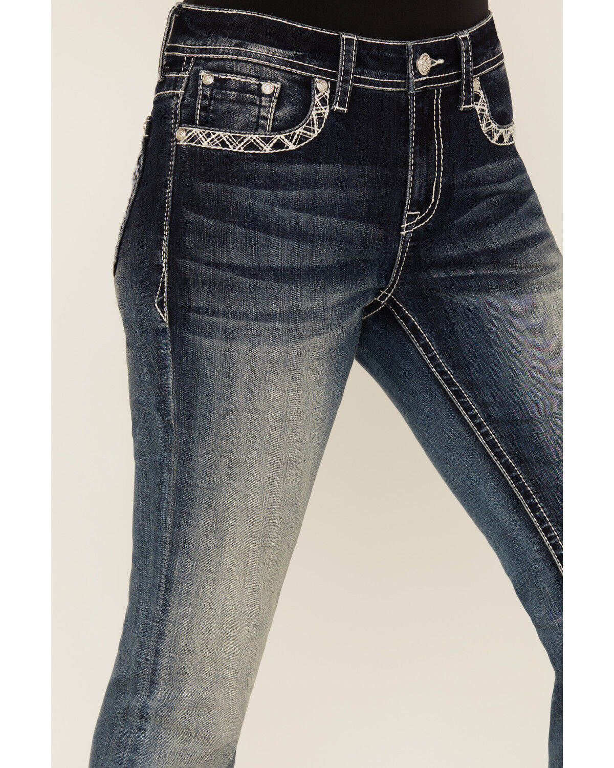 Grace In LA Women's Medium Wash Steerhead Embroidered Mid Rise Bootcut Stretch Denim Jeans