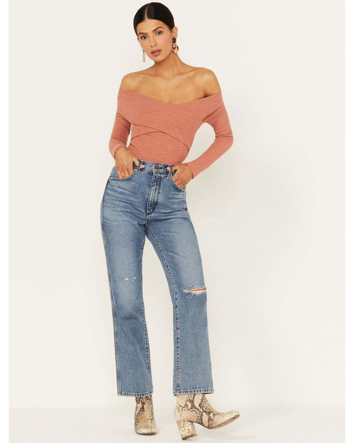 Very J Women's Long Sleeve Cross Front Ribbed Top