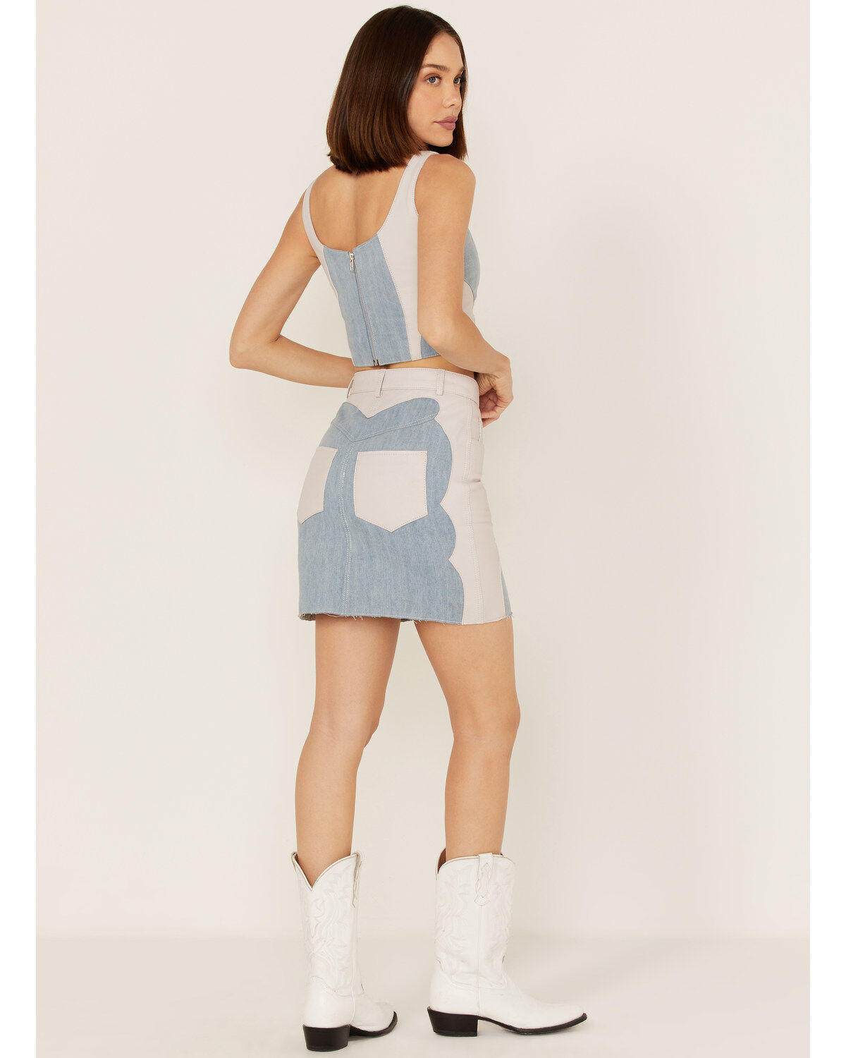 Understated Leather Women's Lil Mamma Scalloped Denim Leather Mini Skirt