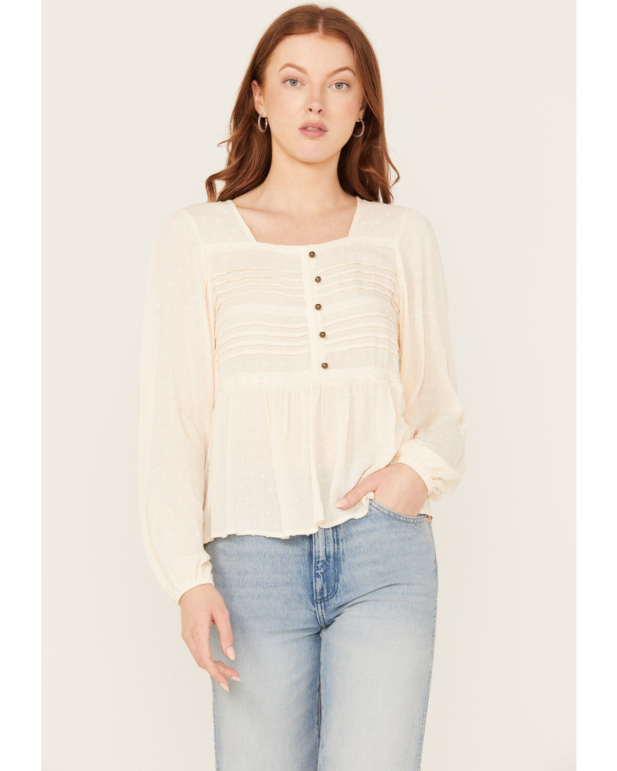 Jolt Women's Swiss Dot Peasant Top