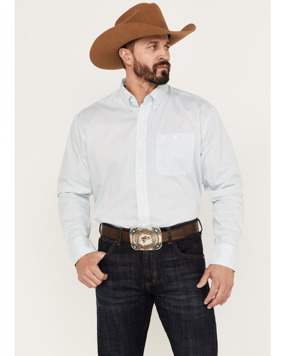 George Strait by Wrangler Men's Geo Print Long Sleeve Button-Down Shirt