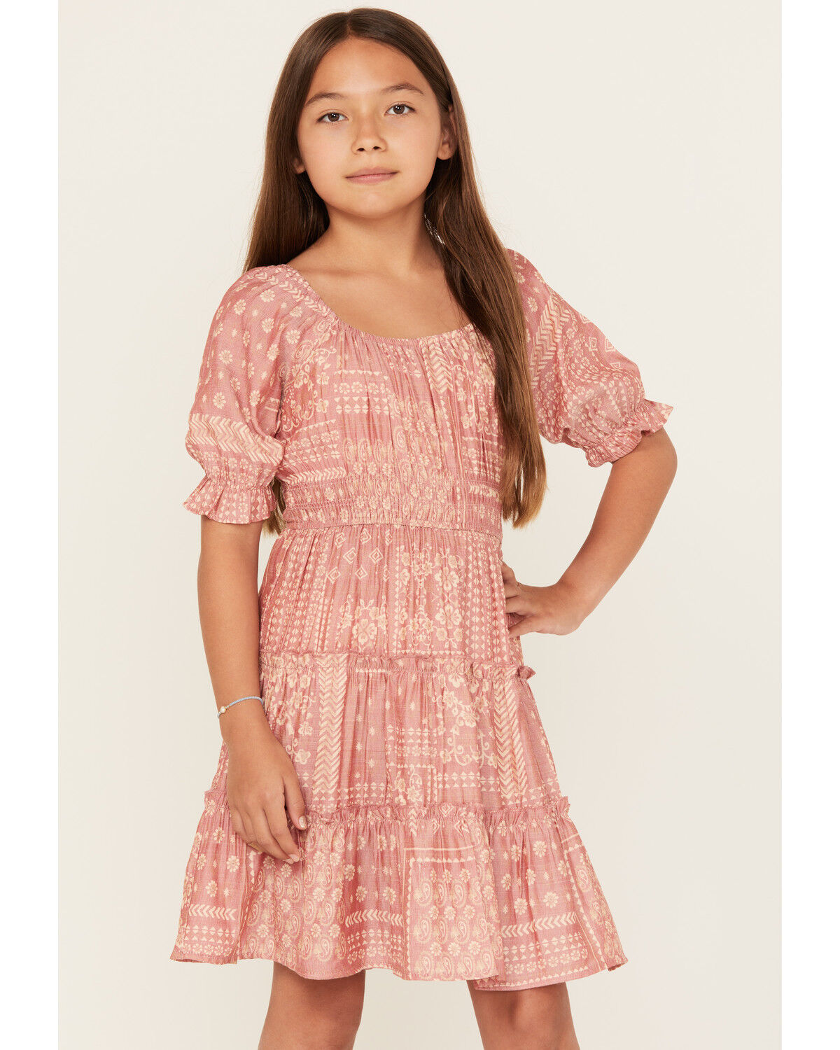 Trixxi Girls' Printed Quarter Sleeve Mini Dress