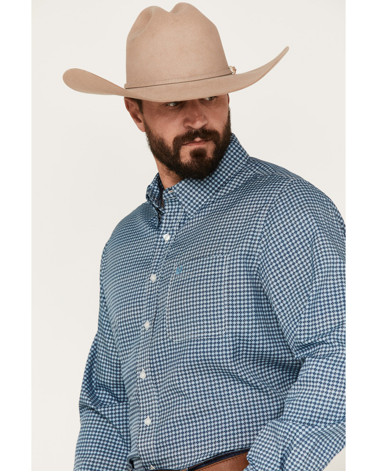 Panhandle Men's Performance Geo Print Long Sleeve Button Down Shirt
