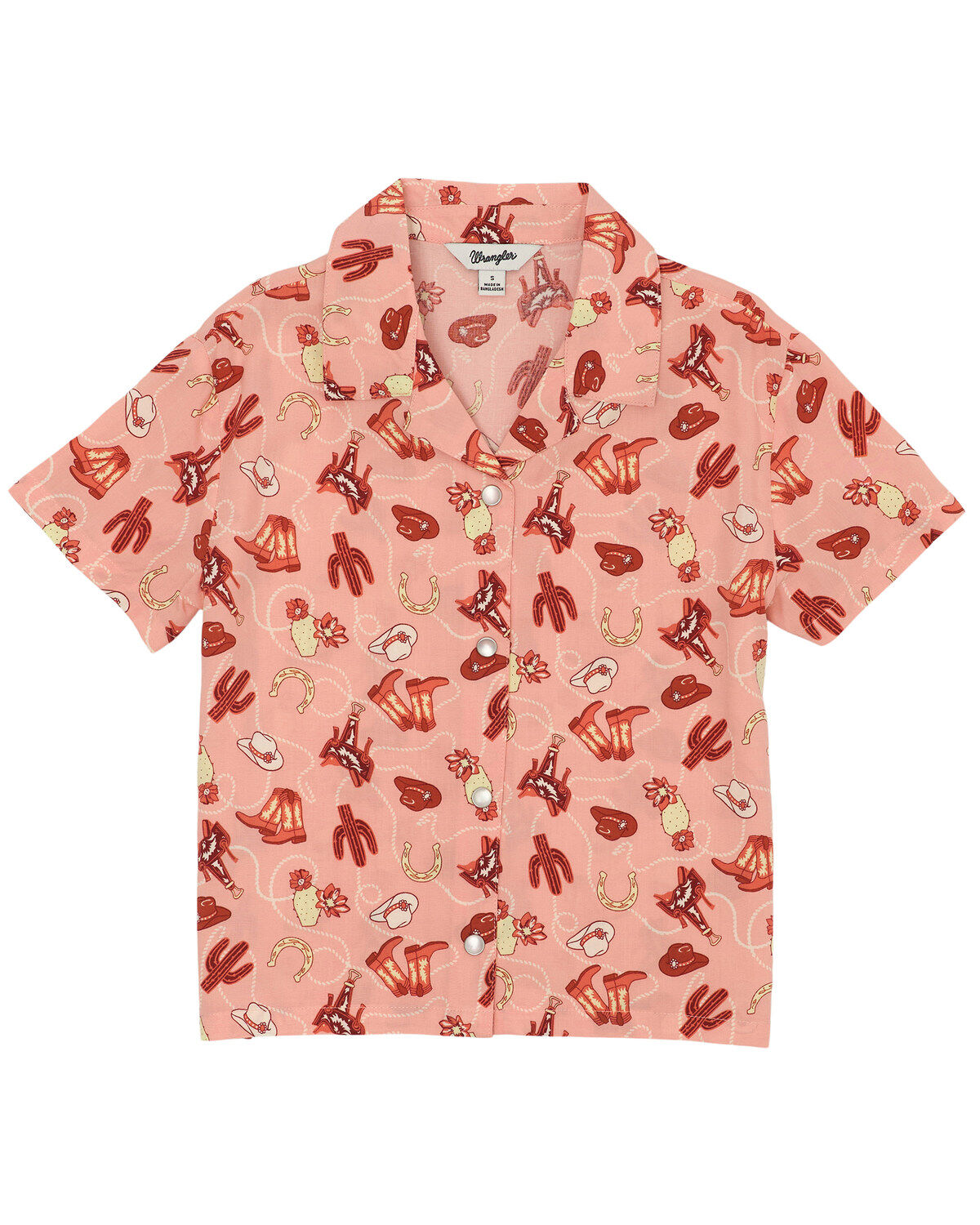 Wrangler Girls' Conversation Print Short Sleeve Snap Western Shirt