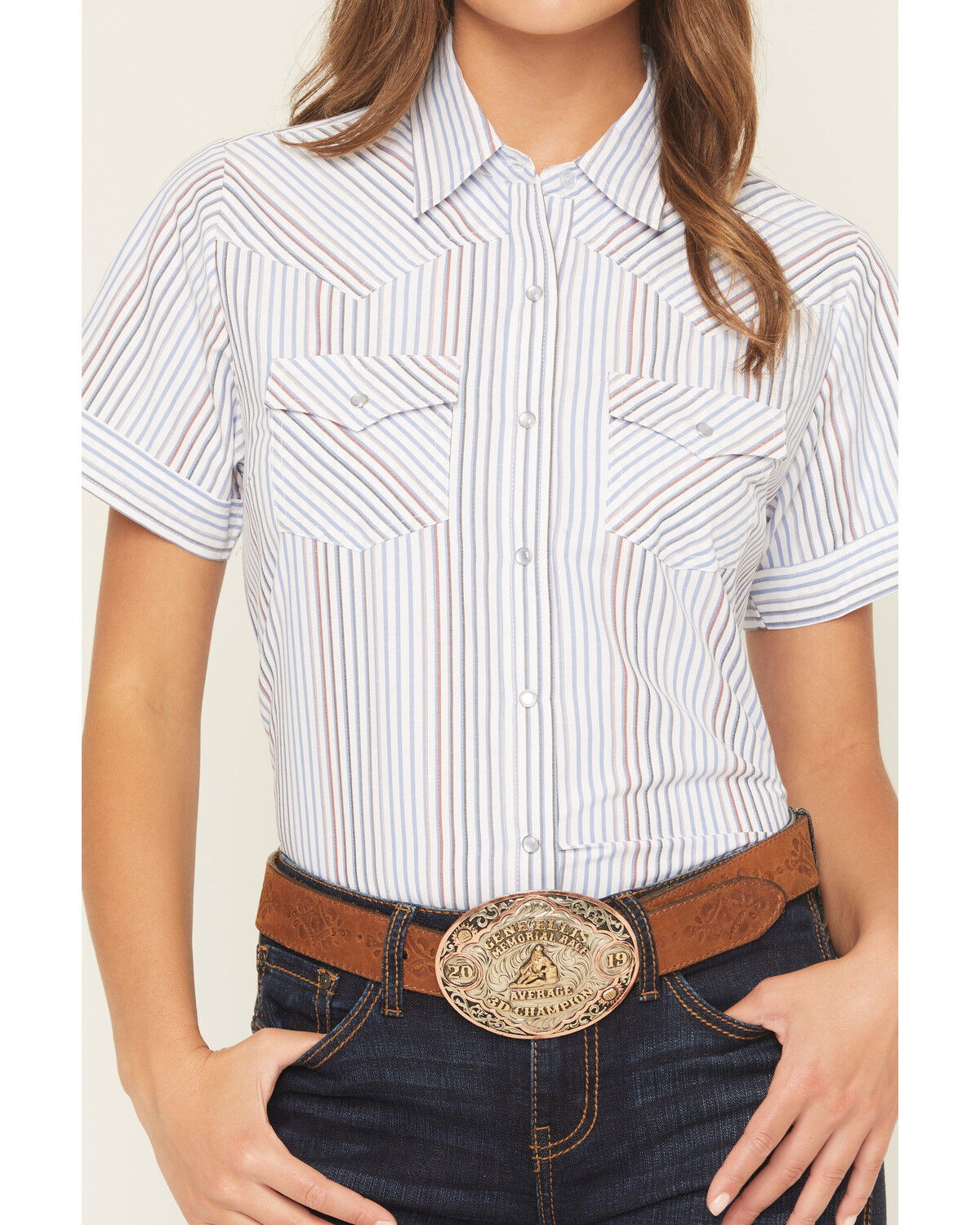 Ely Walker Women's Striped Short Sleeve Pearl Snap Western Shirt
