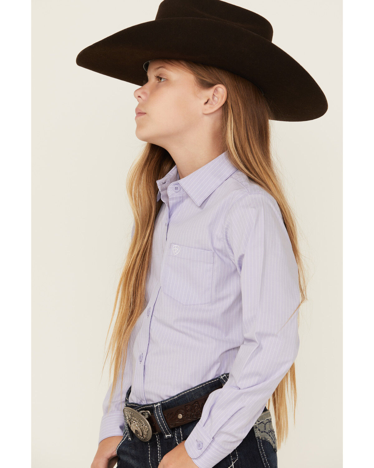 Ariat Girls' Striped Print Long Sleeve Button-Down Stretch Western Shirt
