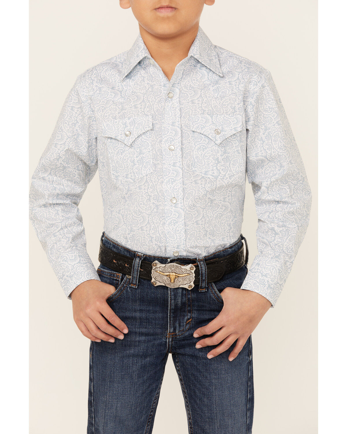 Ely Walker Boys' Paisley Print Long Sleeve Pearl Snap Western Shirt