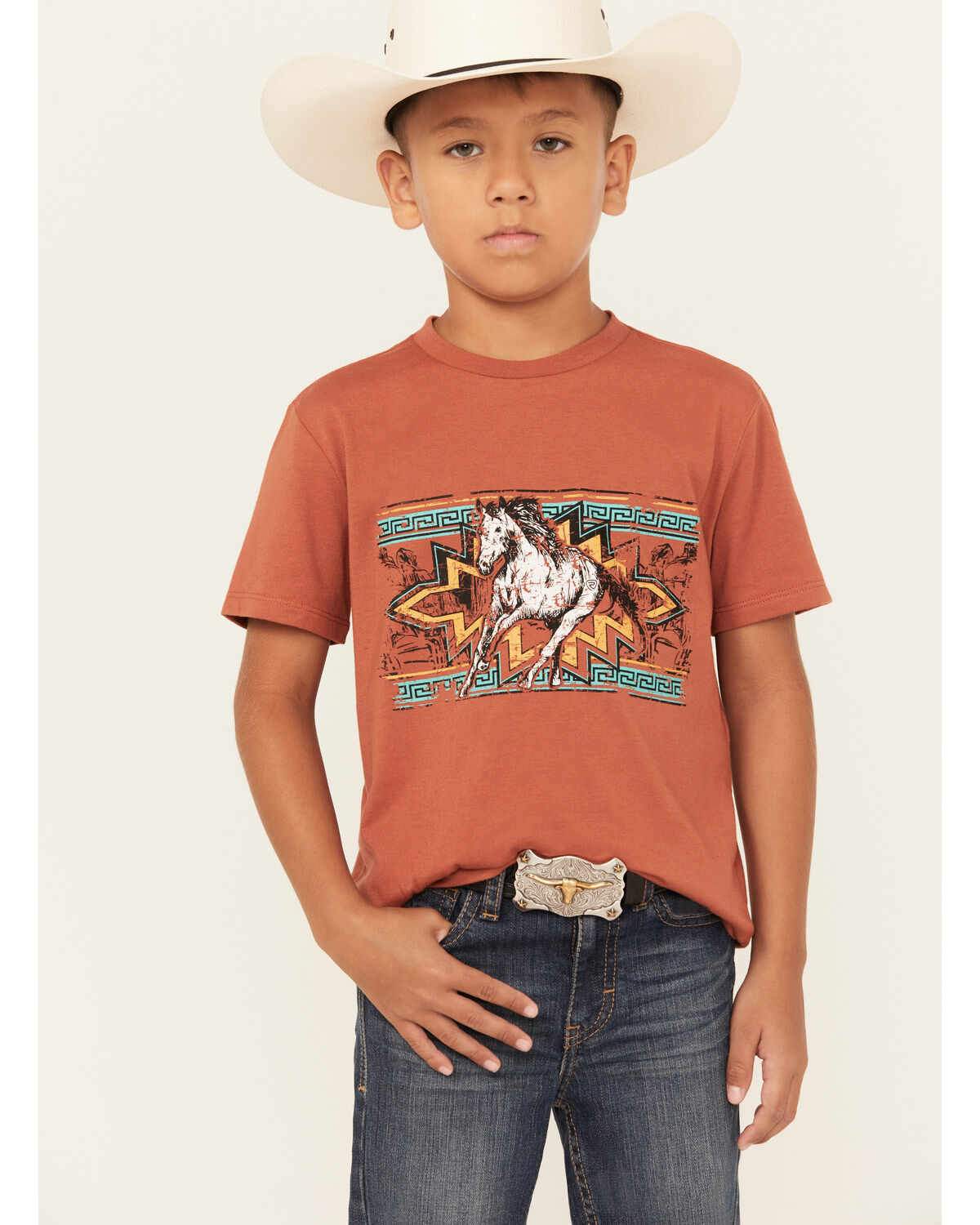 Rock & Roll Denim Boys' Southwestern Horse Short Sleeve Graphic T-Shirt