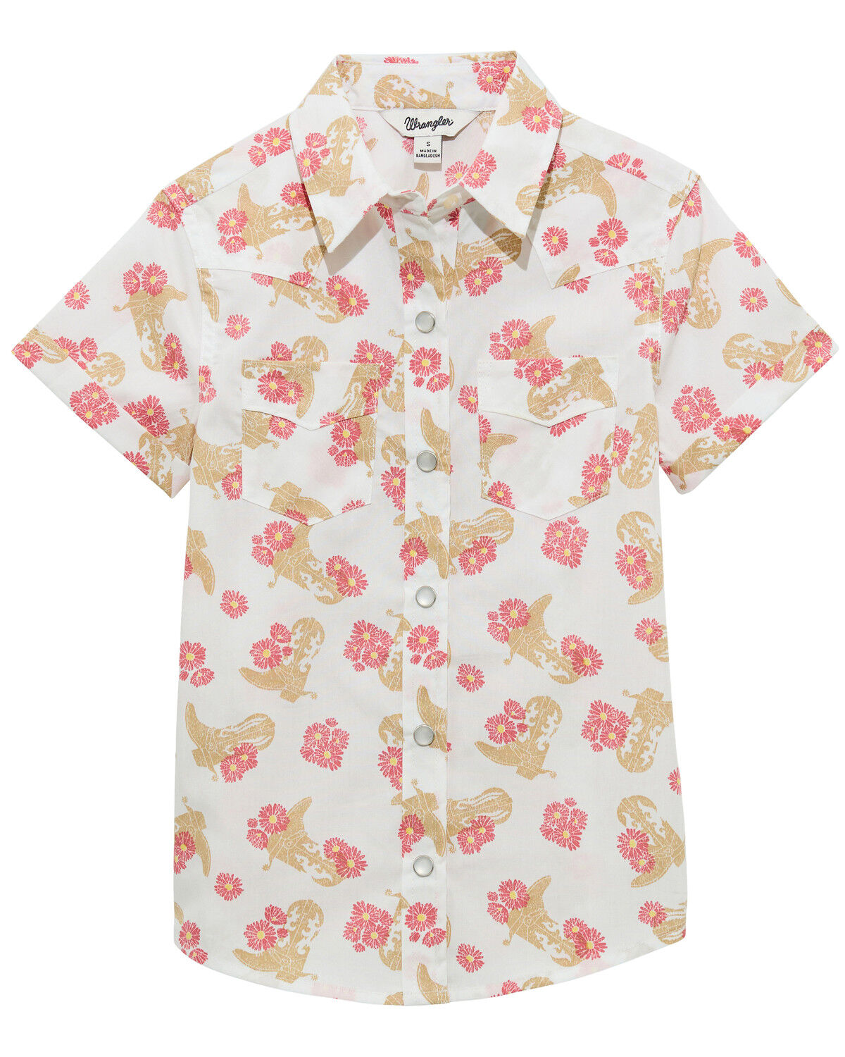 Wrangler Girls' Floral Print Short Sleeve Snap Western Shirt