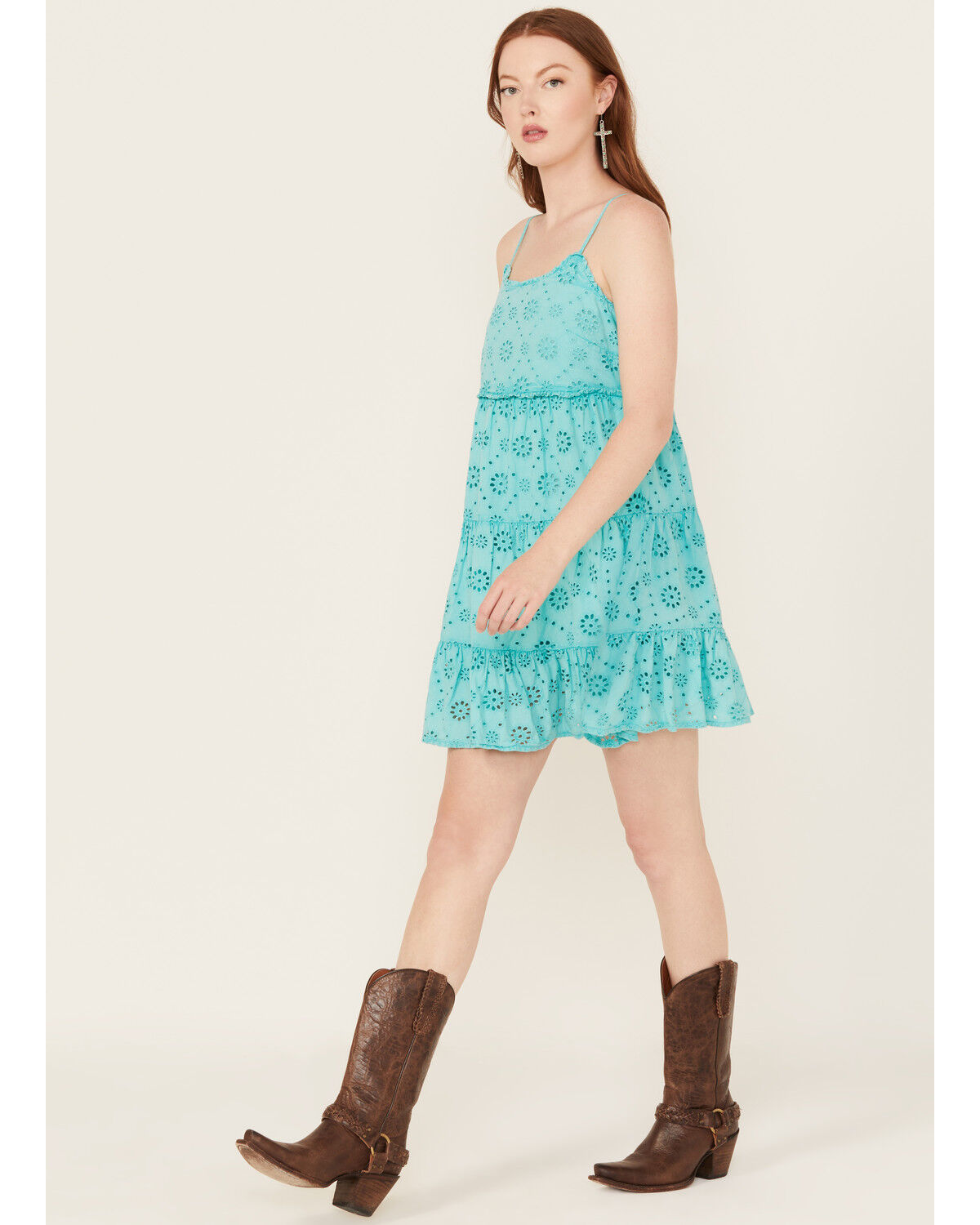 Rock & Roll Denim Women's Eyelet Sleeveless Mini Dress