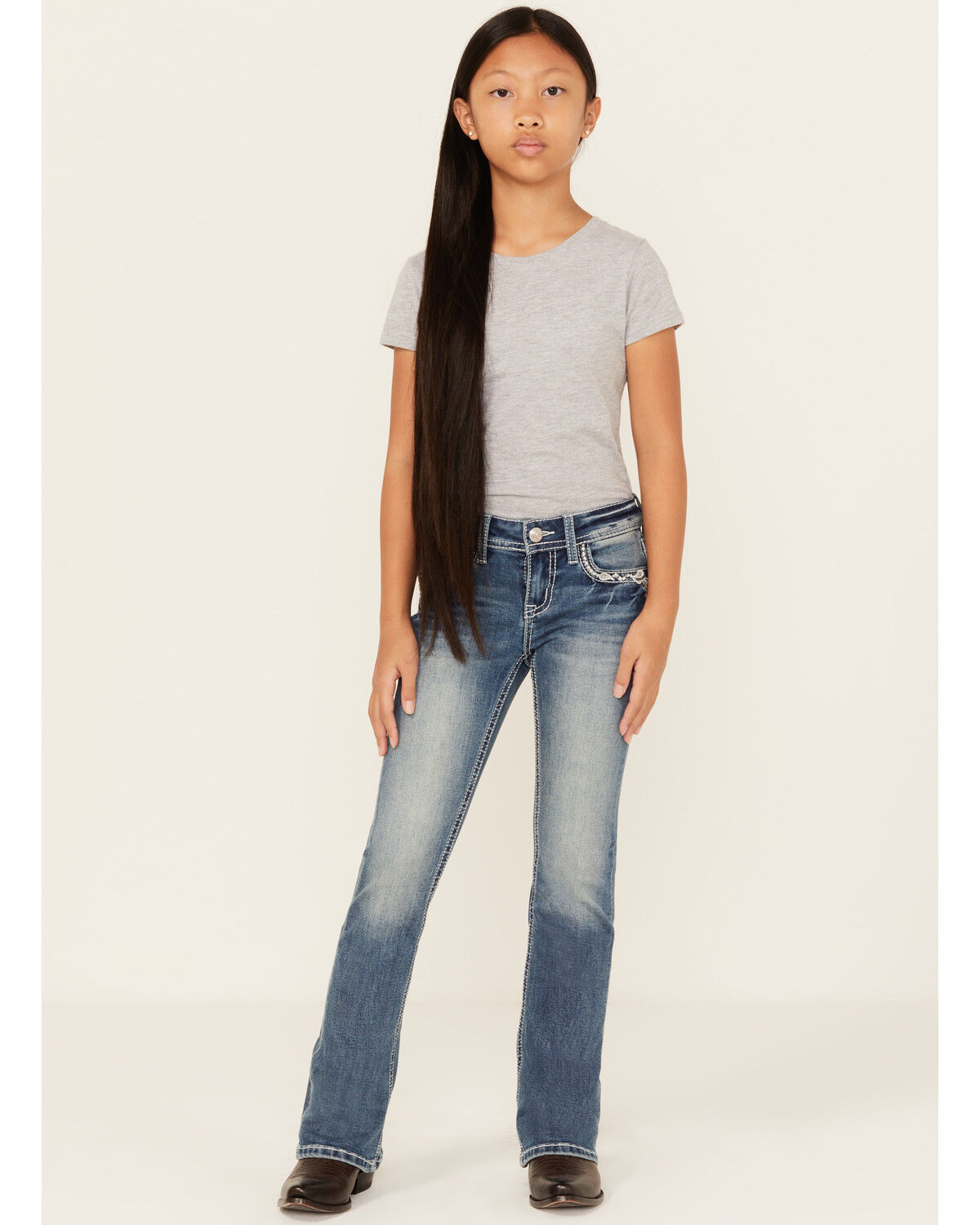 Grace In LA Girls' Medium Wash Dreamcatcher Bootcut Stretch Denim Jeans