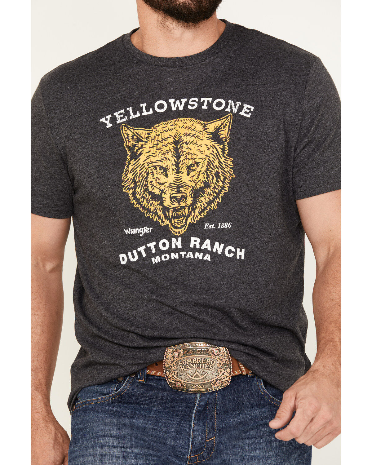Wrangler Men's Yellowstone Dutton Ranch Wolf Short Sleeve Graphic T-Shirt