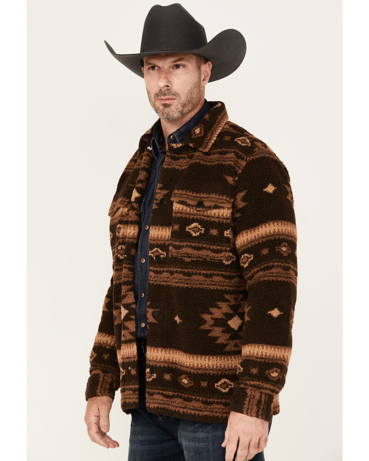 Cody James Men's Highlander Southwestern Print Sherpa Snap Jacket