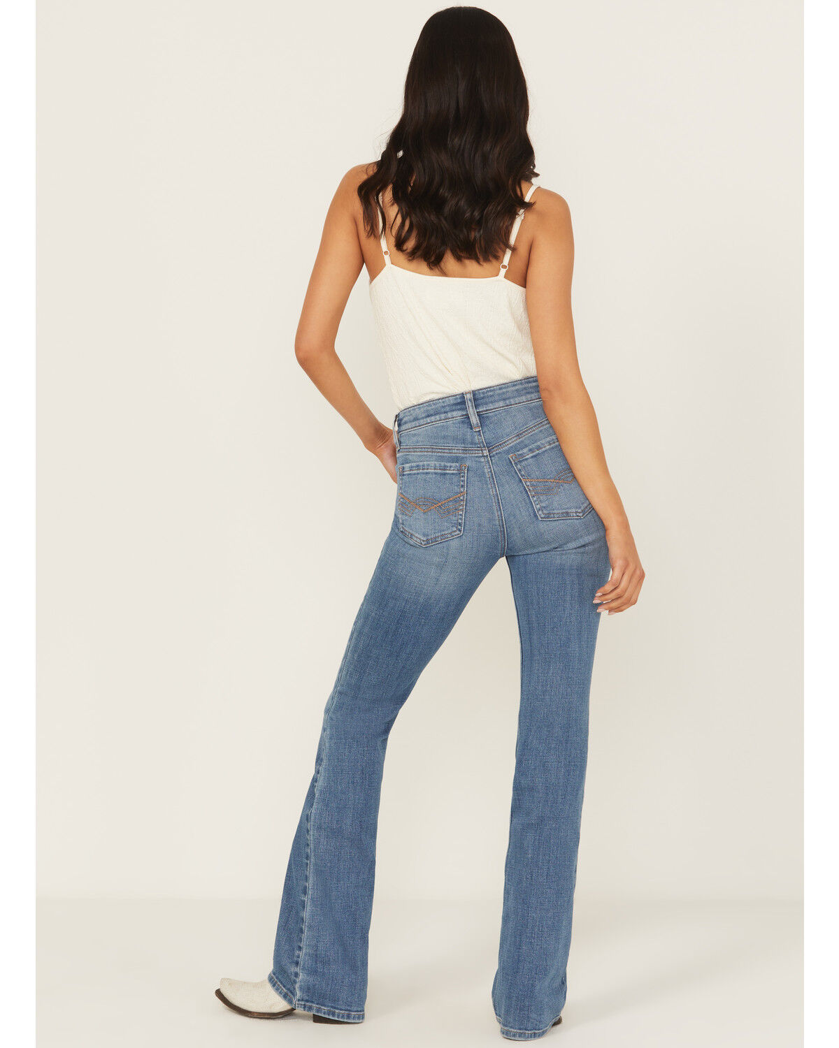 Idyllwind Women's Legend Medium Wash High Rise Rhinestone Studded Bootcut Super Stretch Denim Jeans