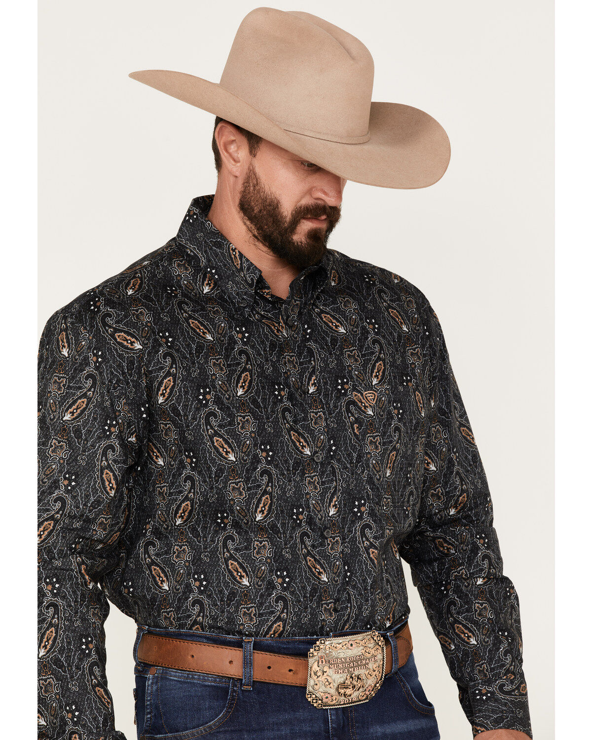 Rock & Roll Denim Men's Paisley Stretch Long Sleeve Button Down Shirt