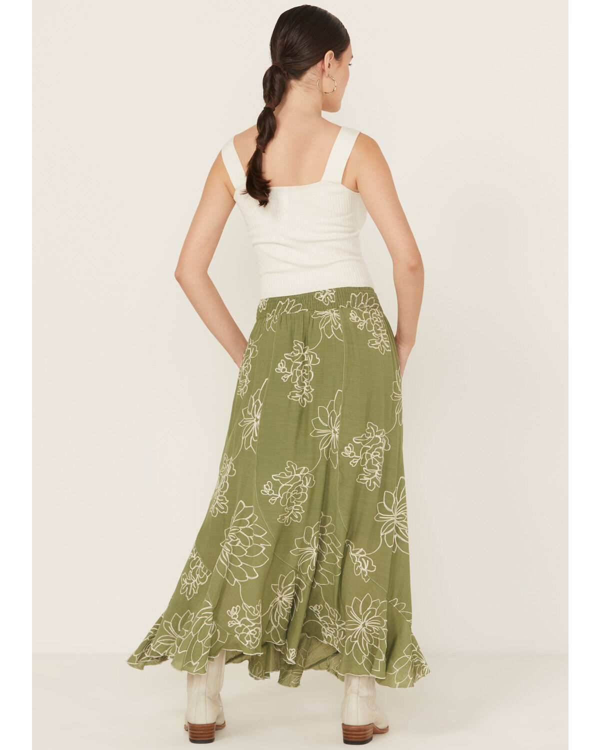 Wild Moss Women's Embroidered Midi Skirt