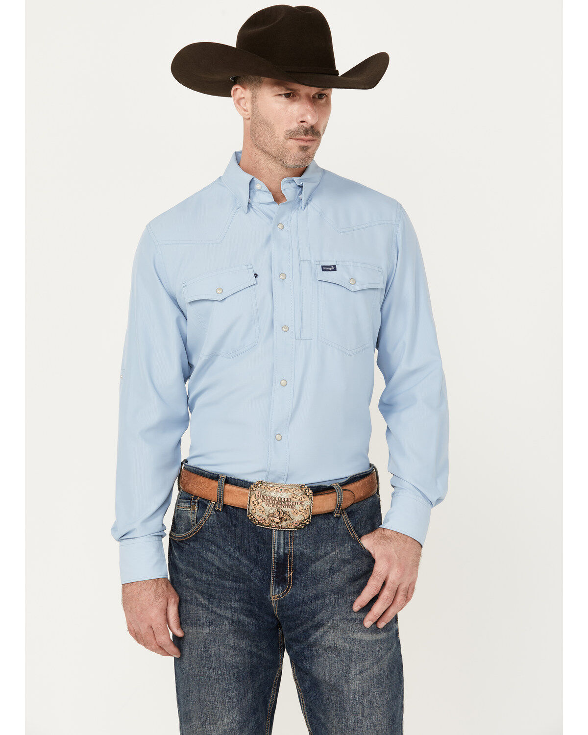 Wrangler Men's Solid Long Sleeve Snap Performance Western Shirt