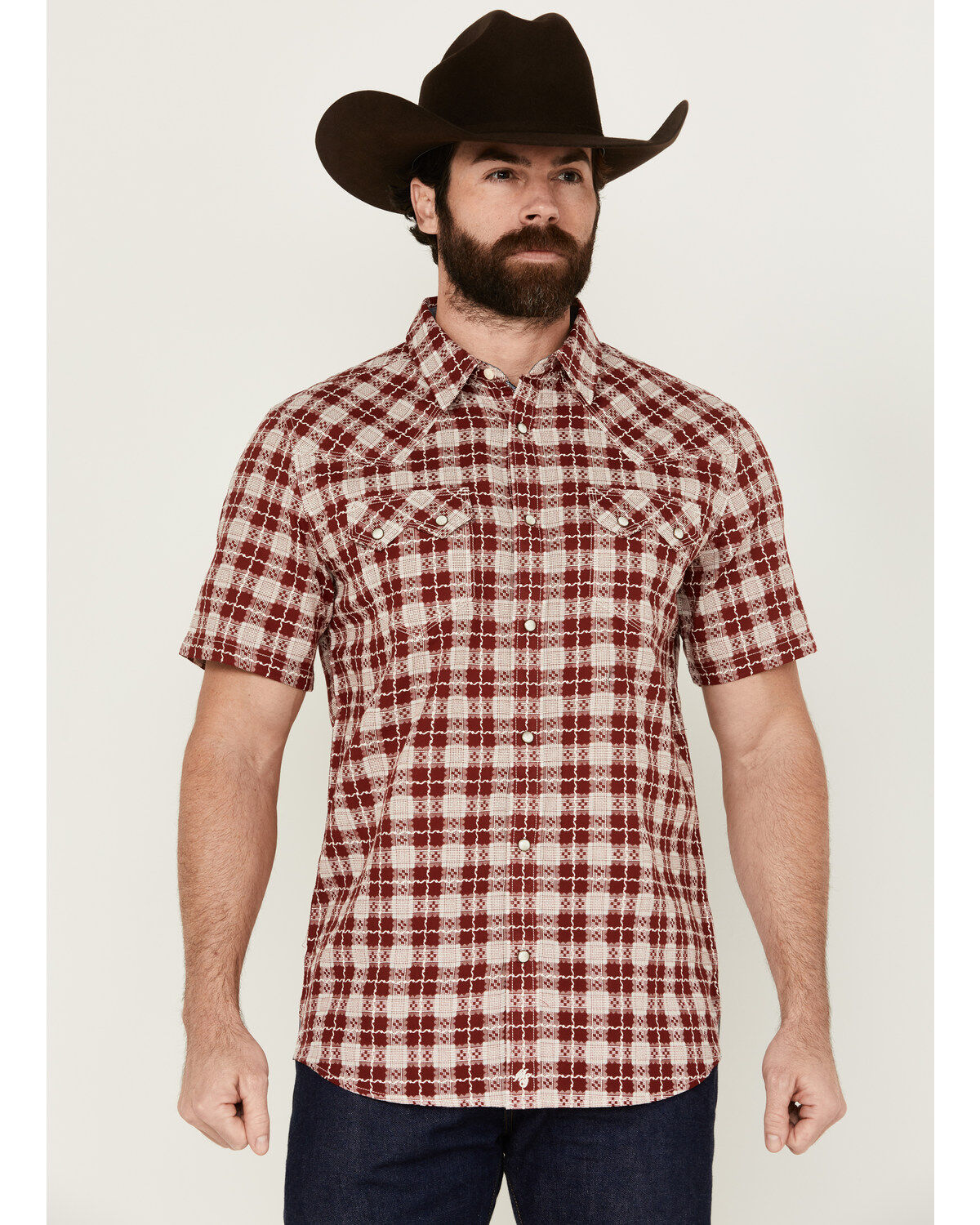 Moonshine Spirit Men's Legend Plaid Print Short Sleeve Snap Western Shirt