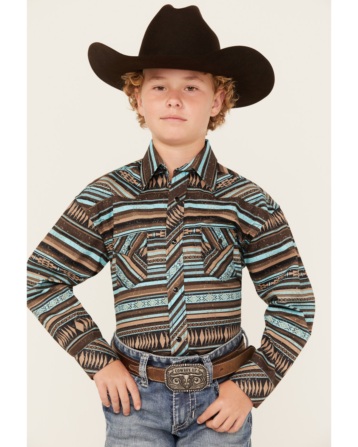 Rock & Roll Denim Boys' Southwestern Stripe Print Long Sleeve Snap Western Shirt