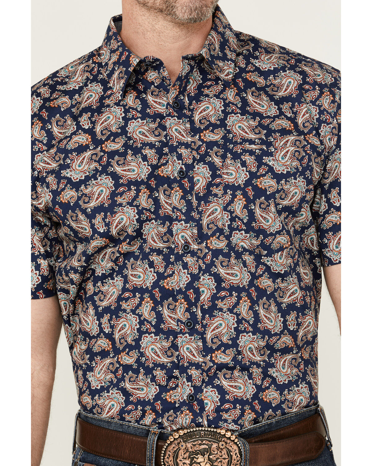Cody James Men's Grand Finale Paisley Print Short Sleeve Button-Down Stretch Western Shirt