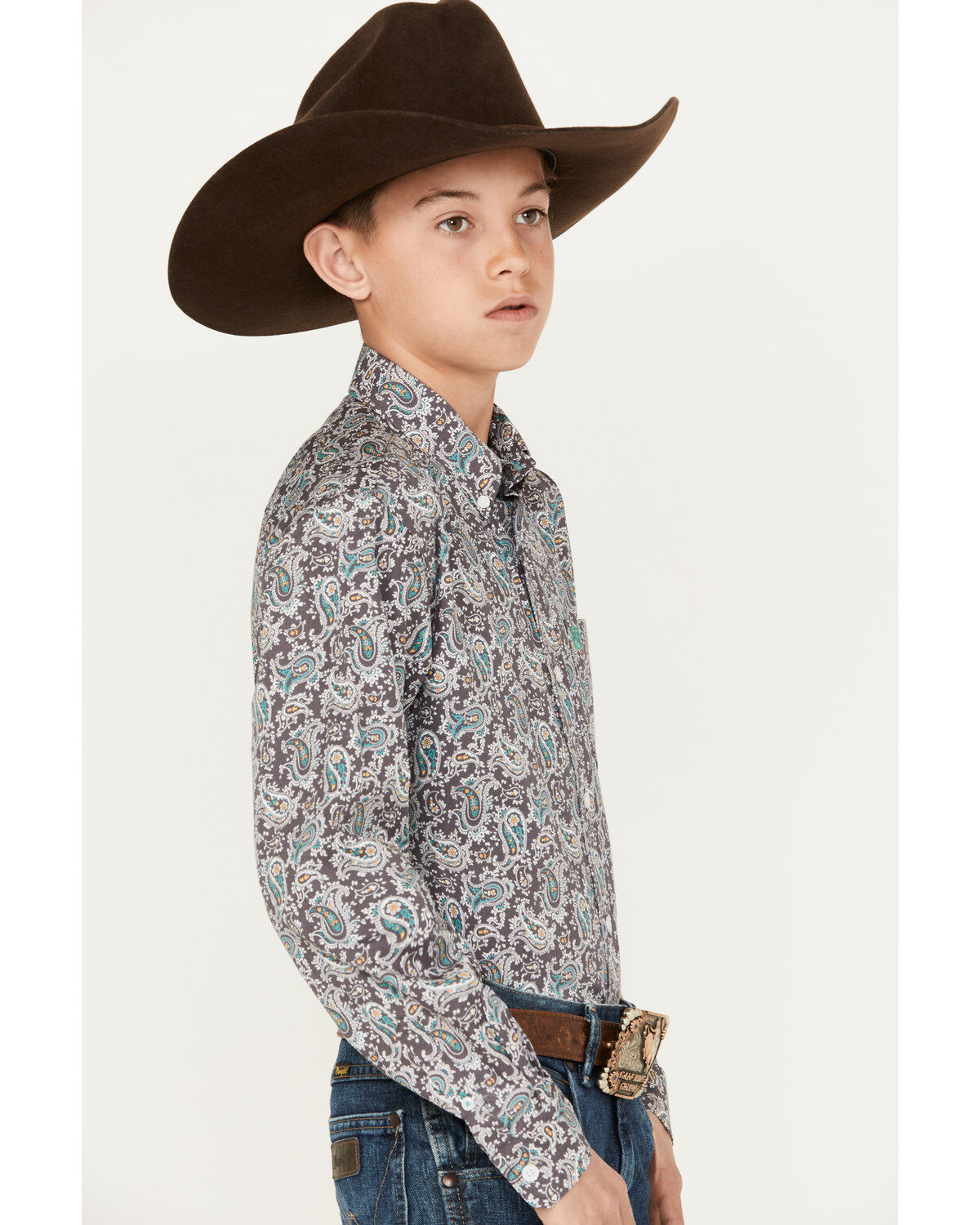 Cinch Boys' Paisley Print Long Sleeve Button-Down Western Shirt
