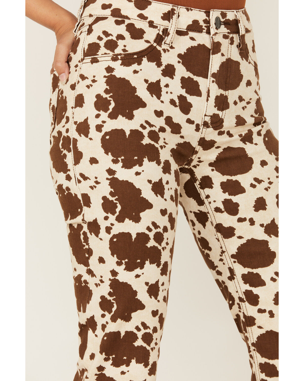 Rock & Roll Denim Women's Cow Print High Rise Bargain Modest Bootcut Stretch Denim Jeans