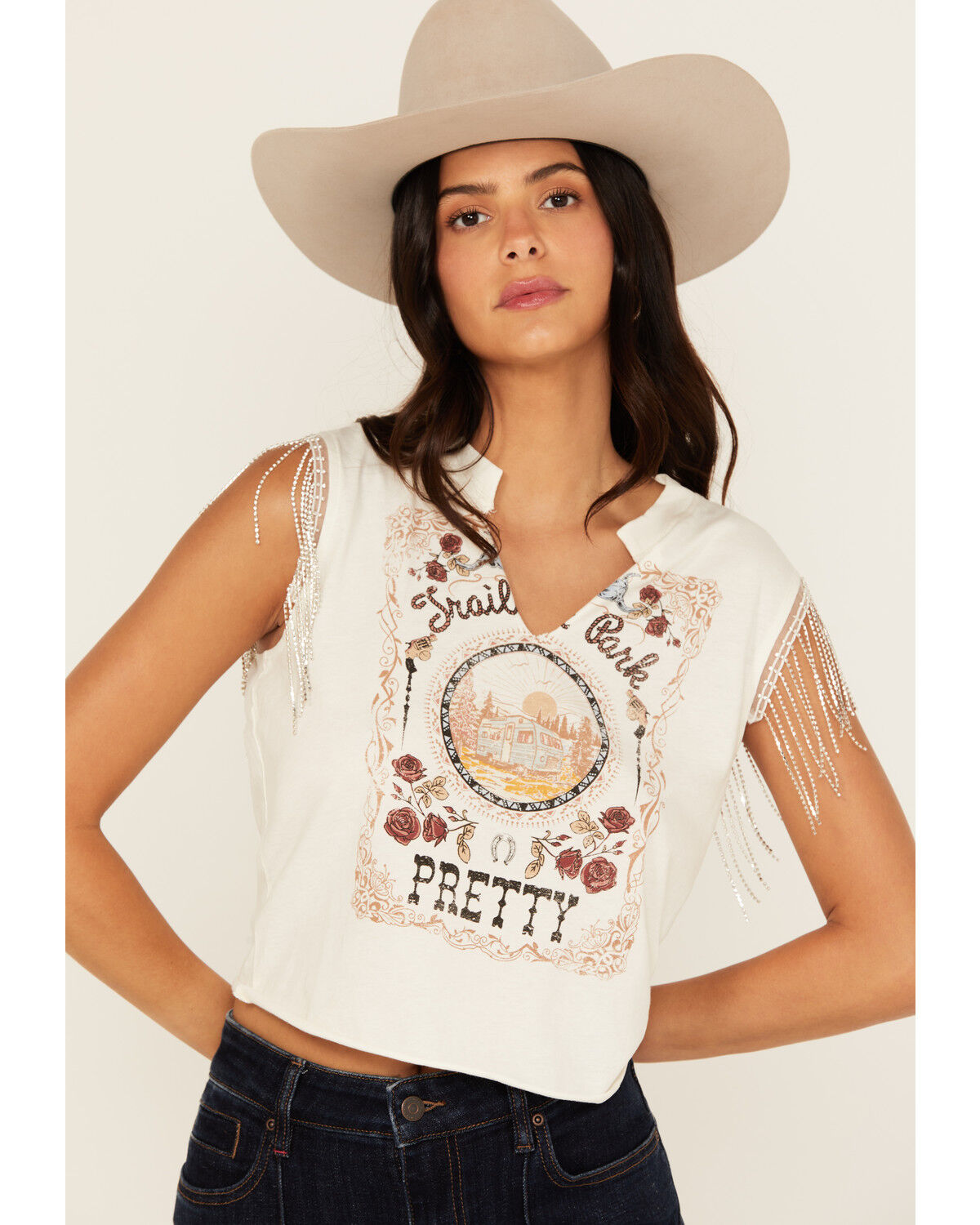 Idyllwind Women's Trailer Park Pretty Rhinestone Fringe Sleeveless Shirt