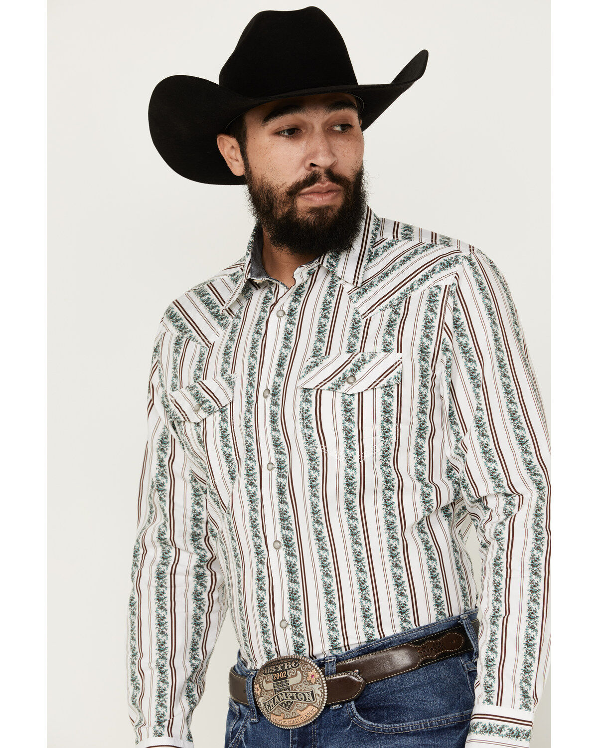 Moonshine Spirit Men's Manhattan Floral Striped Long Sleeve Snap Western Shirt