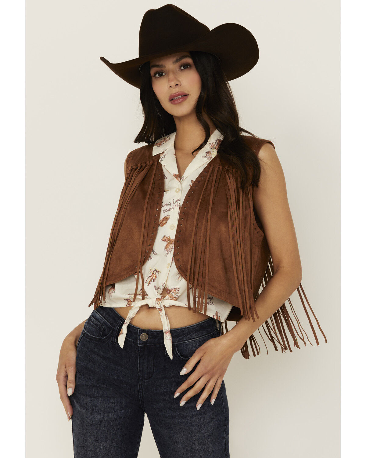 Shyanne Women's Faux Suede Fringe Cropped Vest