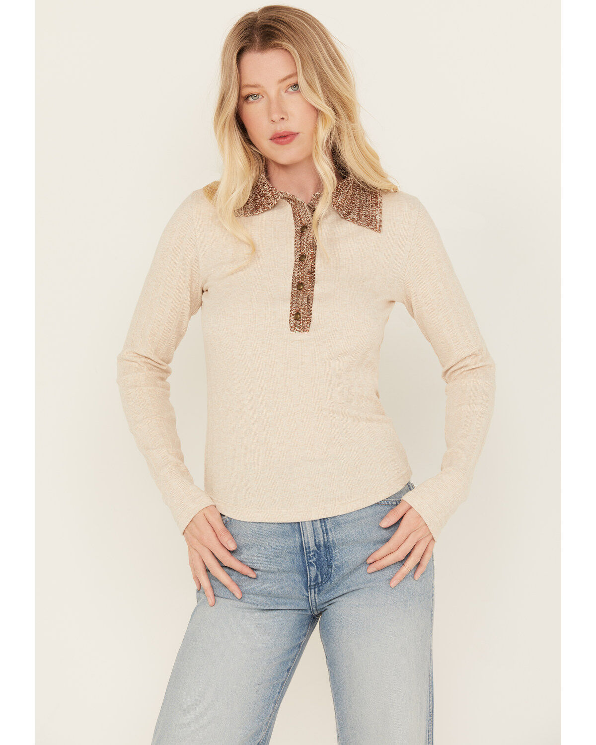 Shyanne Women's Crochet Collar Henley Shirt