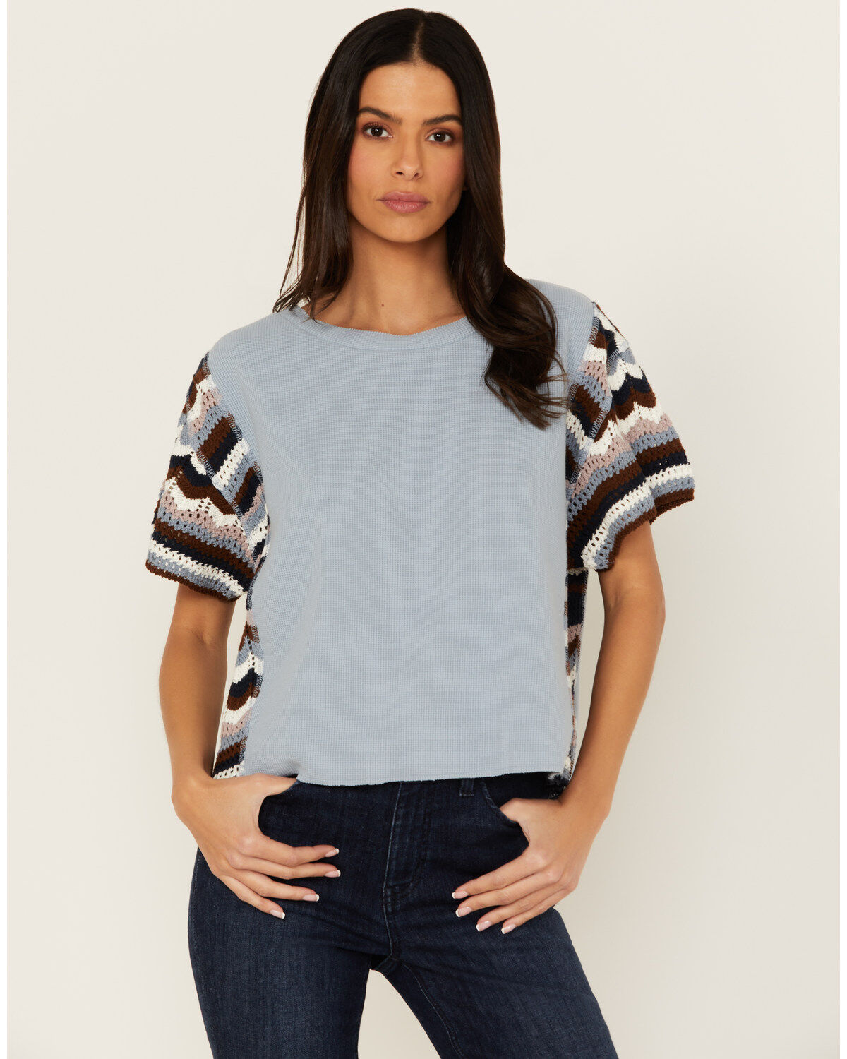 Cleo + Wolf Women's Ashton Mixed Media Short Sleeve Thermal Shirt