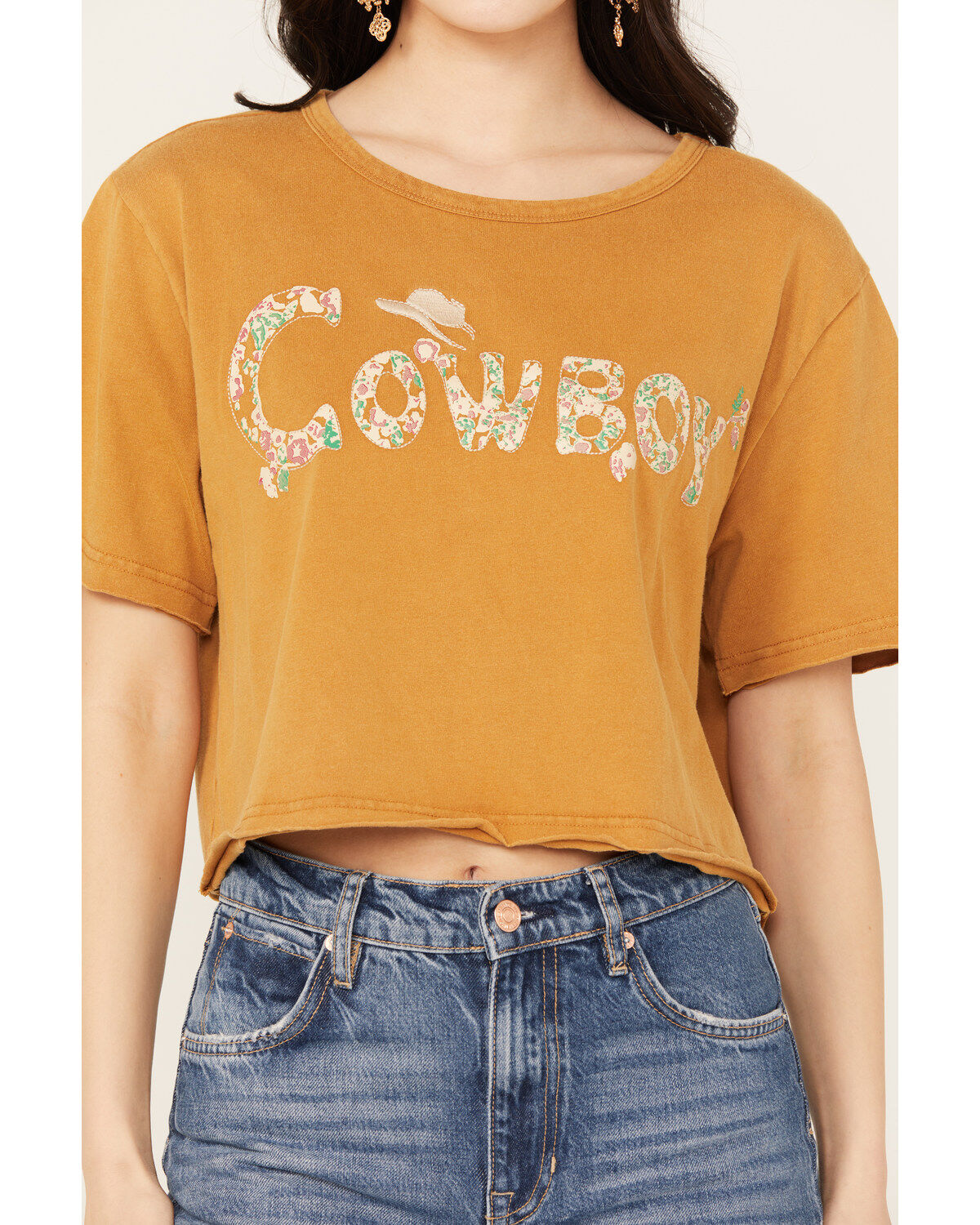 Miss Me Women's Boxy Fit Cowboy Short Sleeve Cropped Graphic Tee