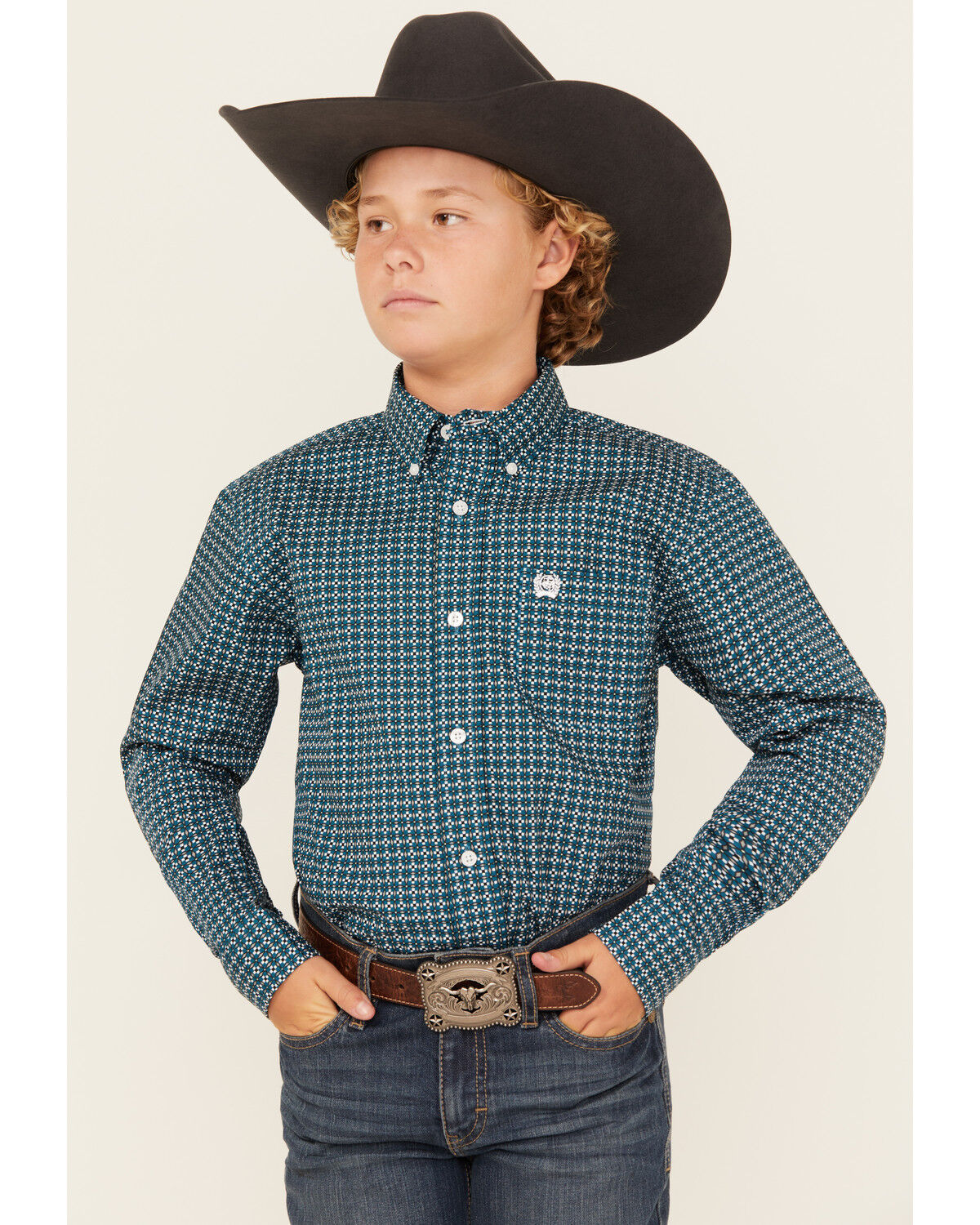 Cinch Boys' Geo Print Long Sleeve Button-Down Western Shirt