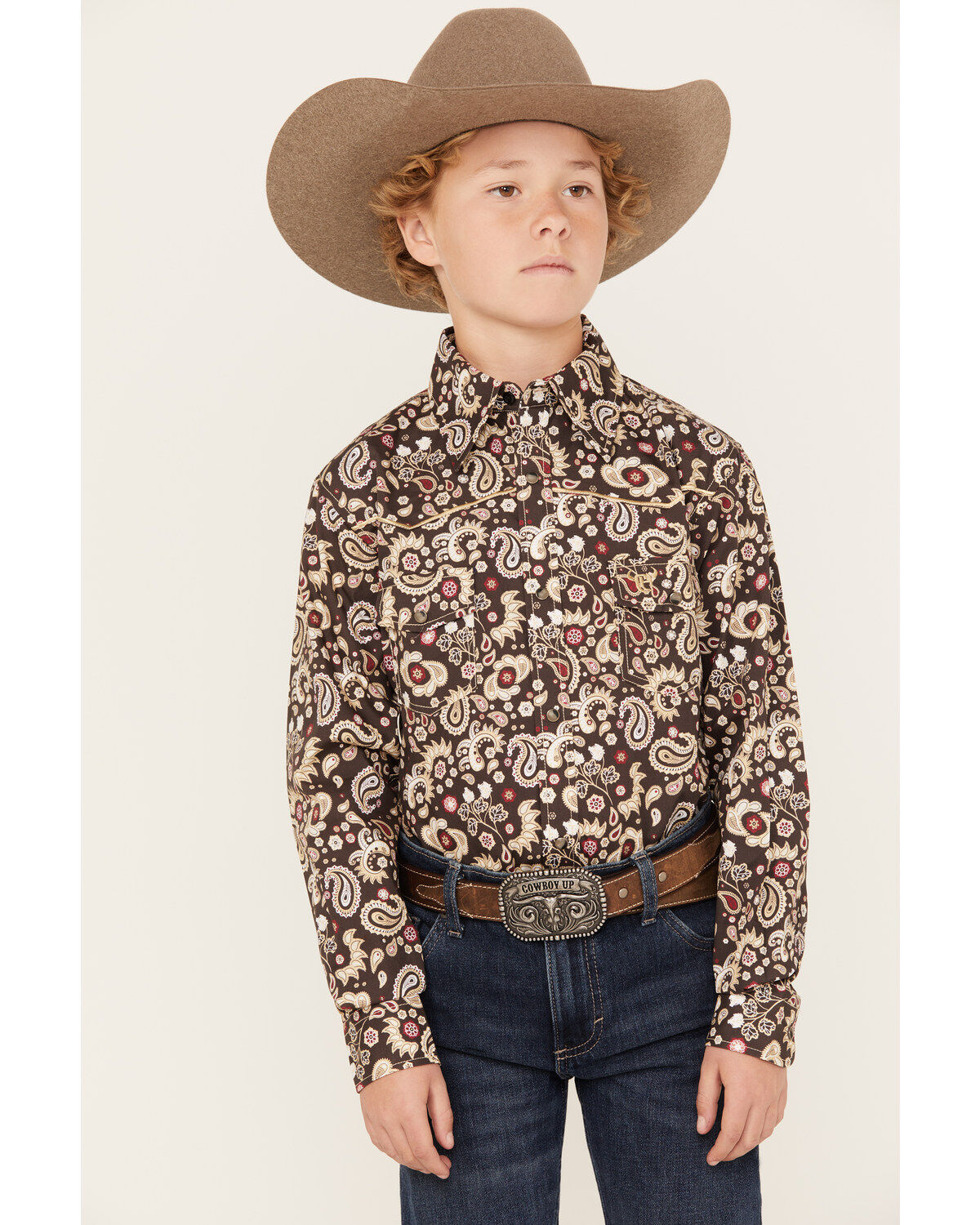 Cowboy Hardware Boys' Mixed Paisley Print Long Sleeve Snap Western Shirt