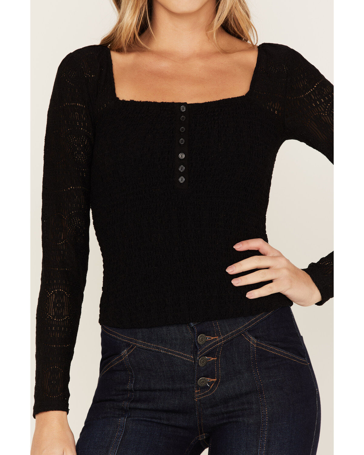 Idyllwind Women's Smocked Lace Long Sleeve Top