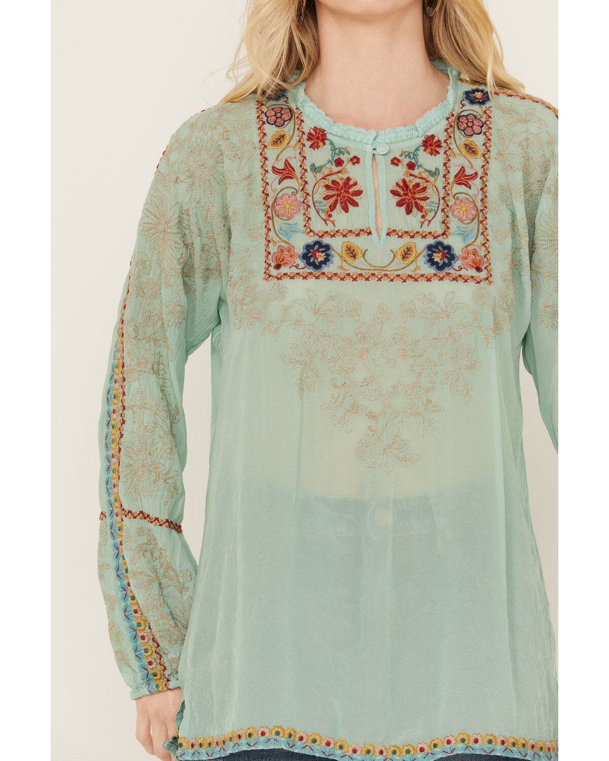 Johnny Was Women's Floral Embroidered Long Sleeve Shirt