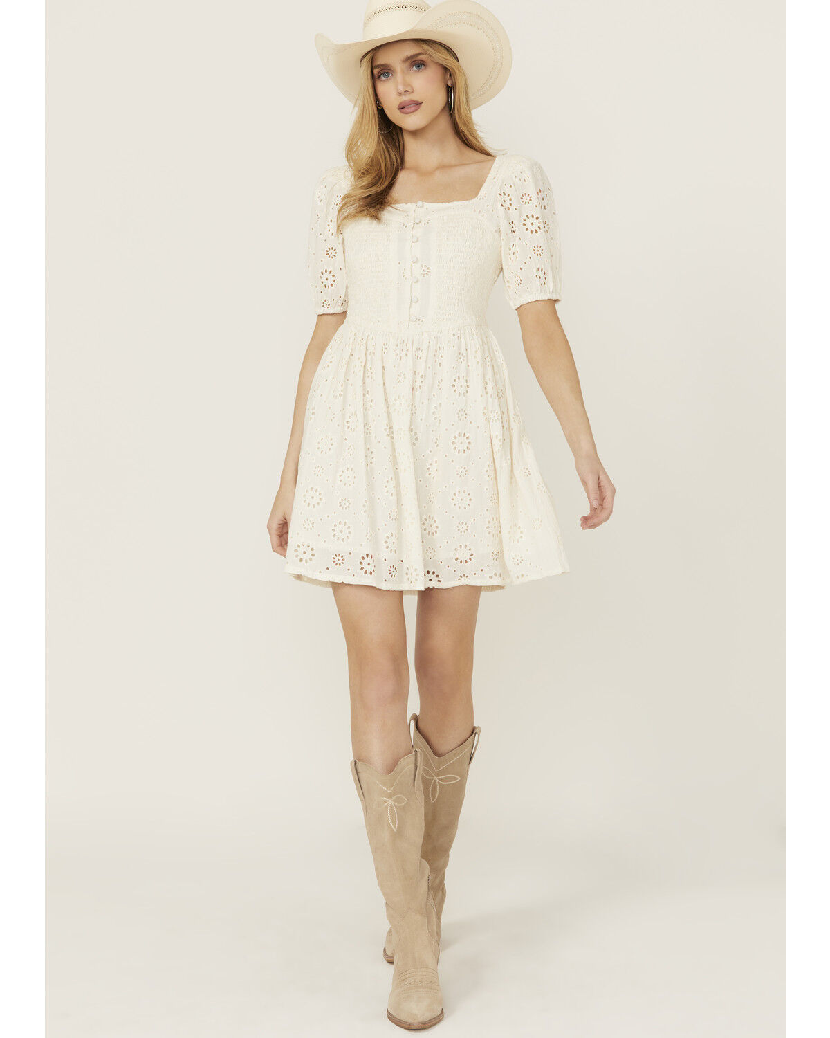 Rock & Roll Denim Women's Eyelet Short Sleeve Mini Dress