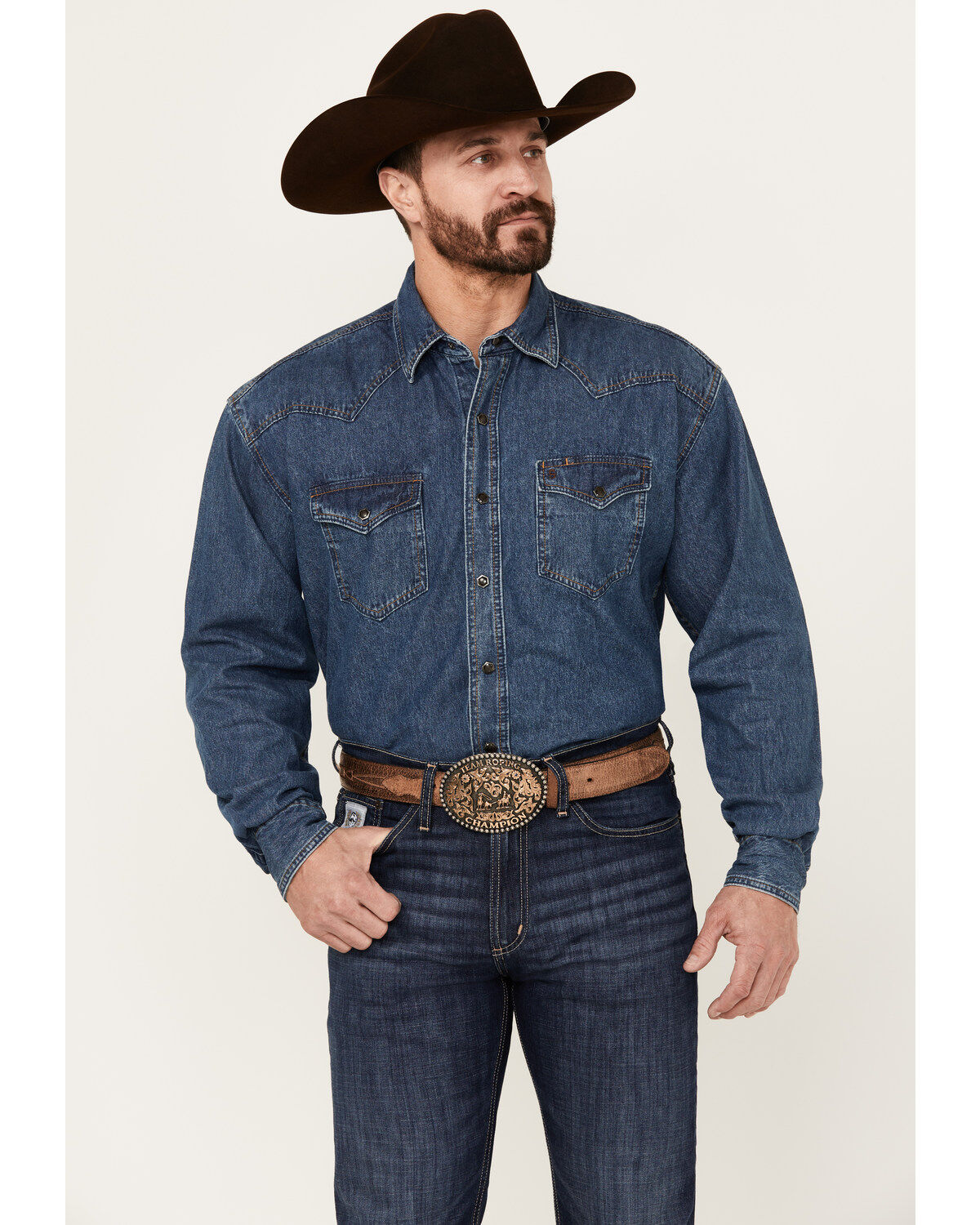 Stetson Men's Denim Long Sleeve Snap Western Shirt