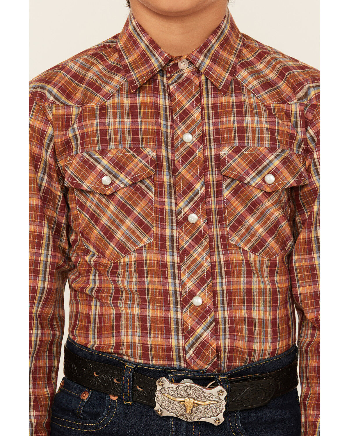 Roper Boys' Plaid Print Long Sleeve Snap Western Shirt