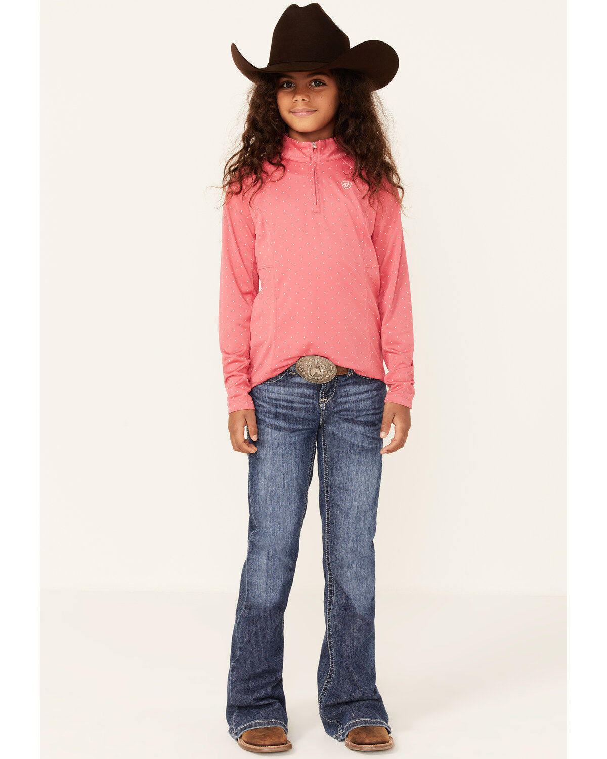 Ariat Girls' Dot Print Sunstopper 2.0 1/4 Zip Baselayer