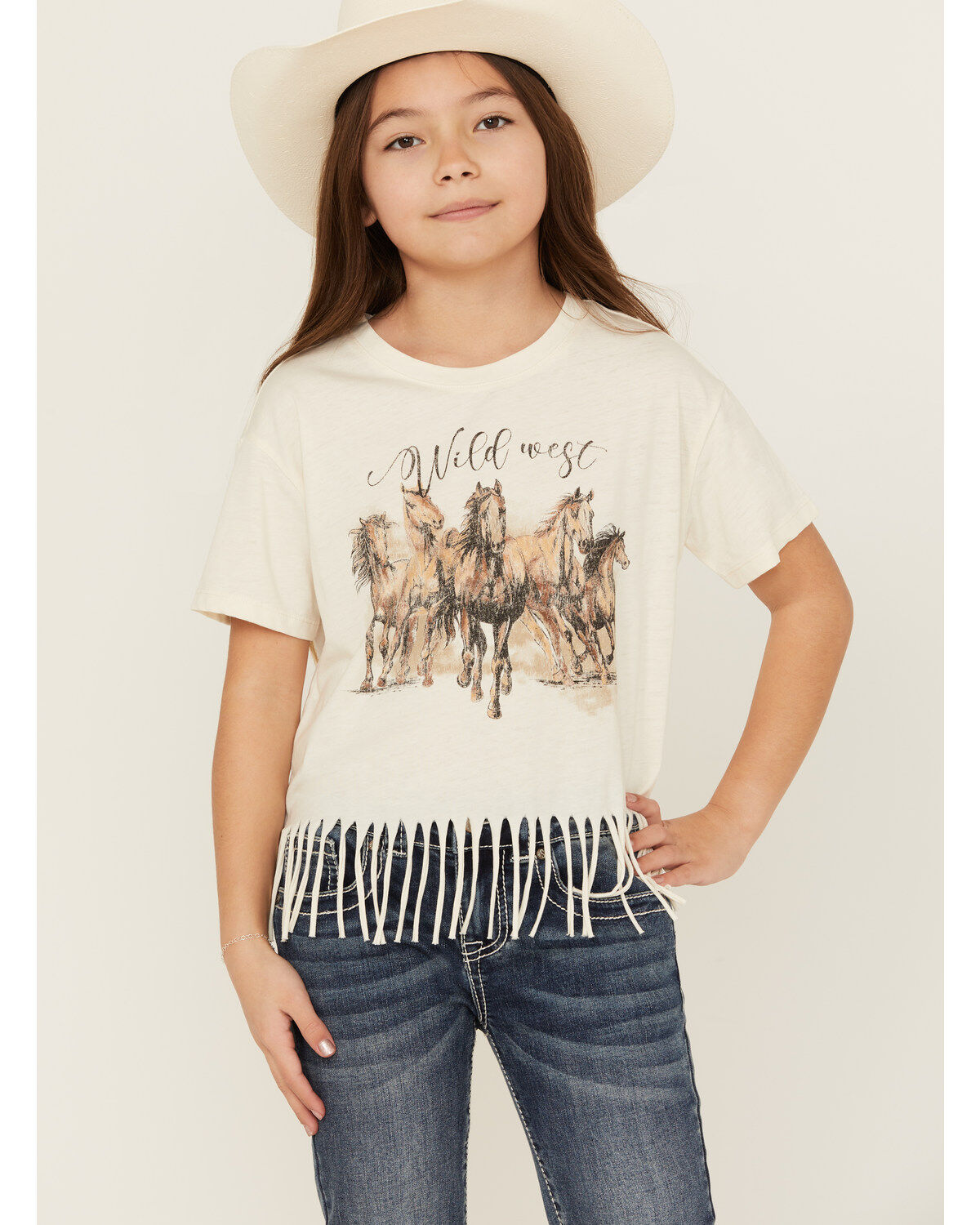 Shyanne Girls' Running Horse Fringe Short Sleeve Tee