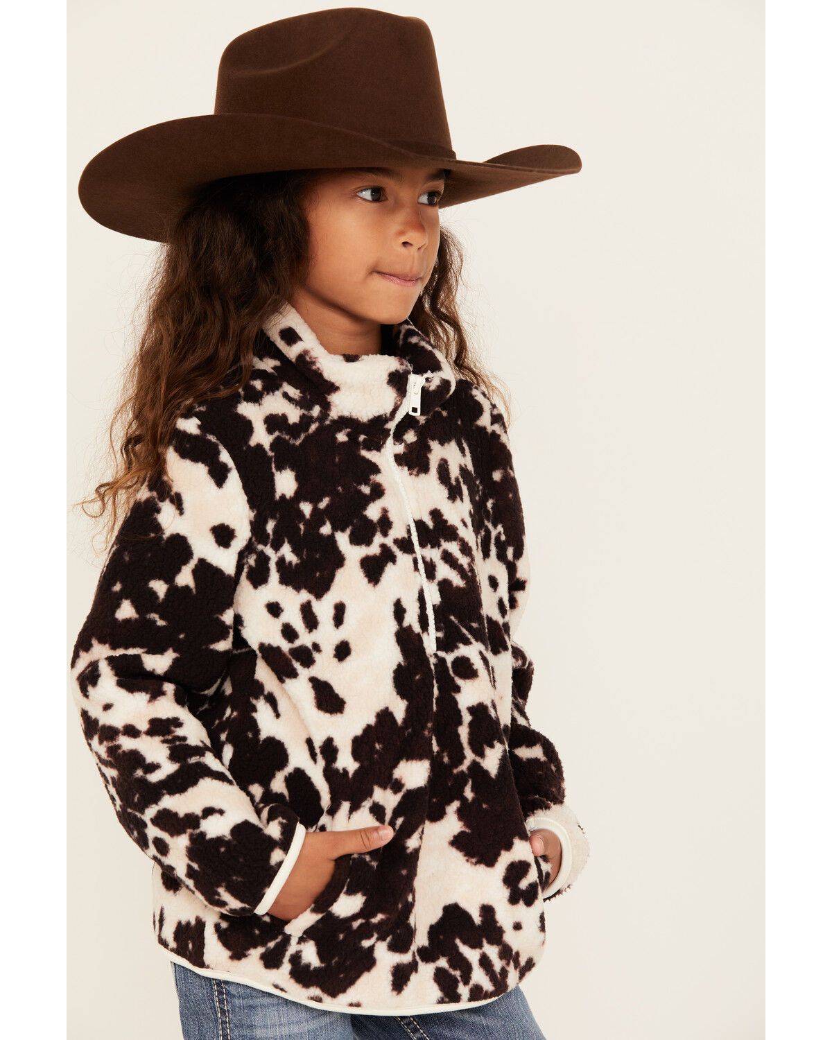 Wrangler Girls' Cow Print Sherpa Pullover