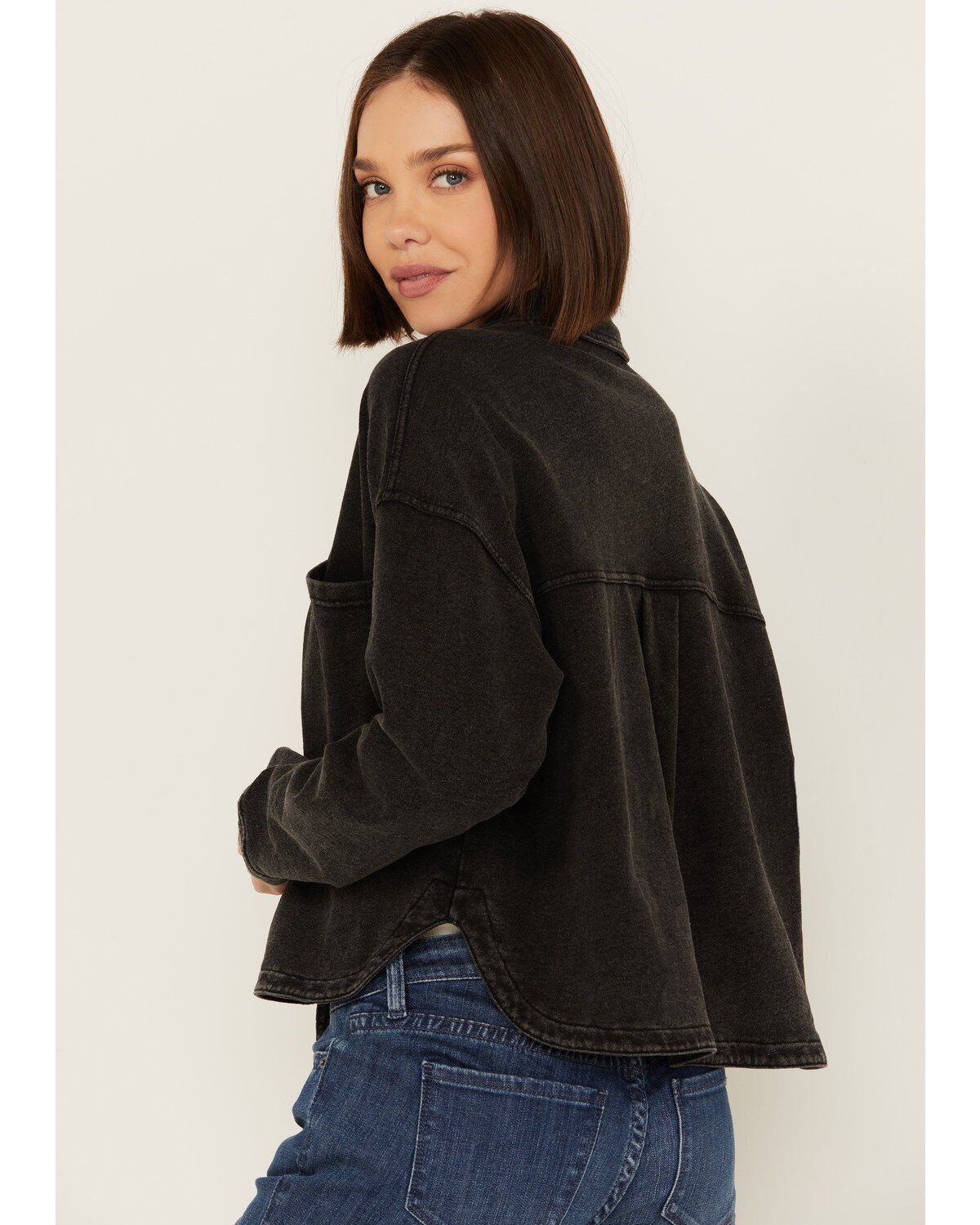 White Crow Women's Denim Knit Cropped Shacket