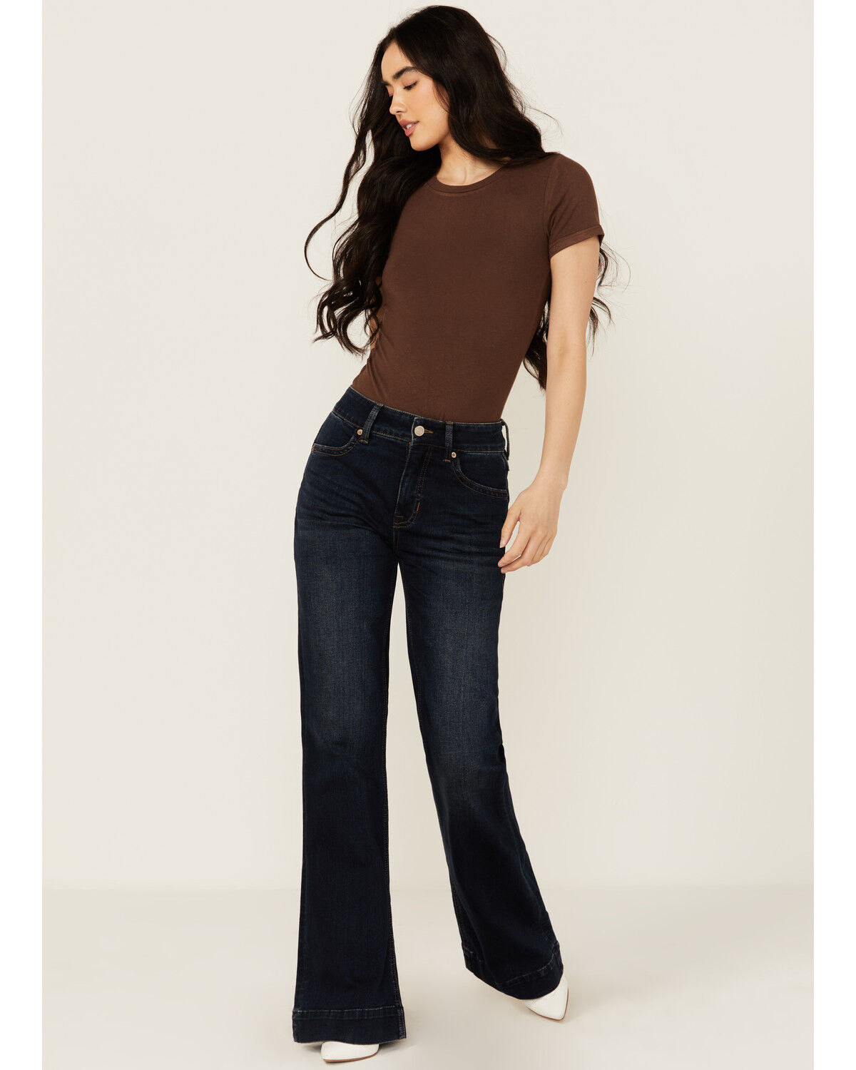 Rock & Roll Denim Women's Dark Wash High Rise Welt Pocket Trouser Stretch Denim Jeans