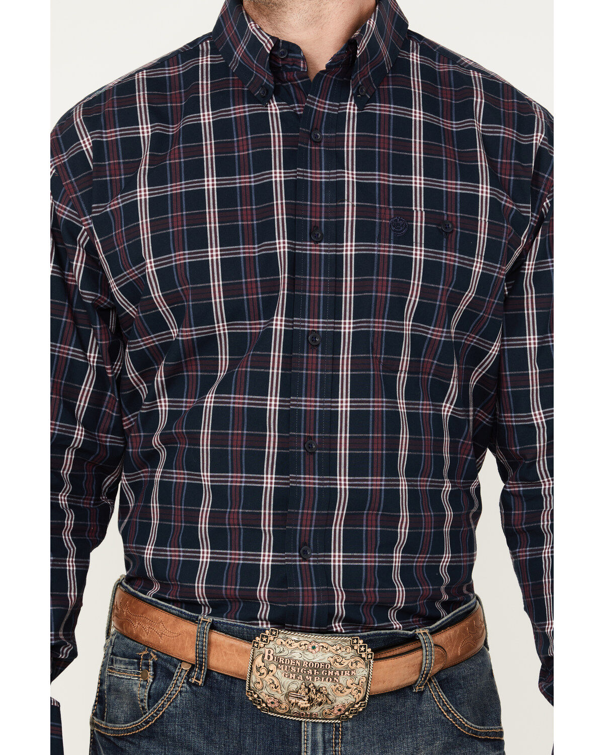 George Strait by Wrangler Men's Plaid Print Long Sleeve Button-Down Western Shirt